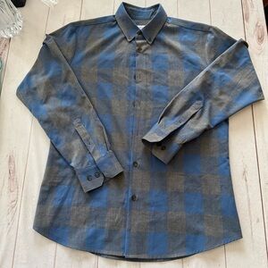 Mizzen And Main Button Down Short Mens Size Large Long Sleeve Blue Gray Trim Fit